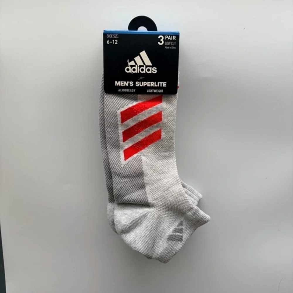 Adidas men’s low cut socks 3 pack size 6-12 gray orange red